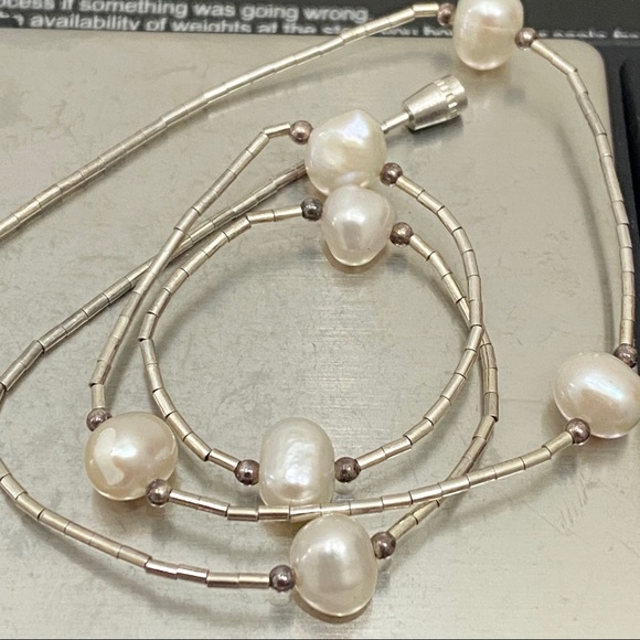 Liquid Silver with Pearl 16” Necklace - Picture 10 of 14